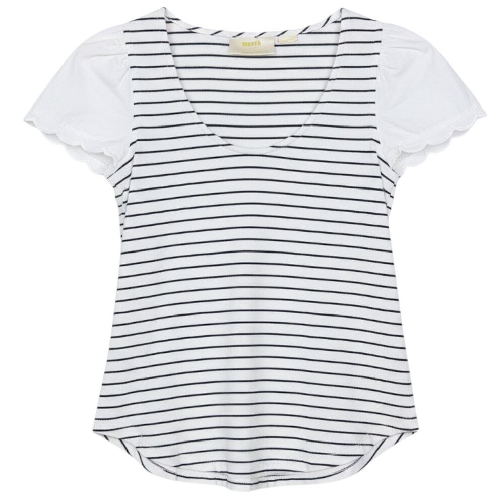 Maeve Anthropologie Lelyah Scalloped Sleeve Nautical Striped T Top Shirt Small